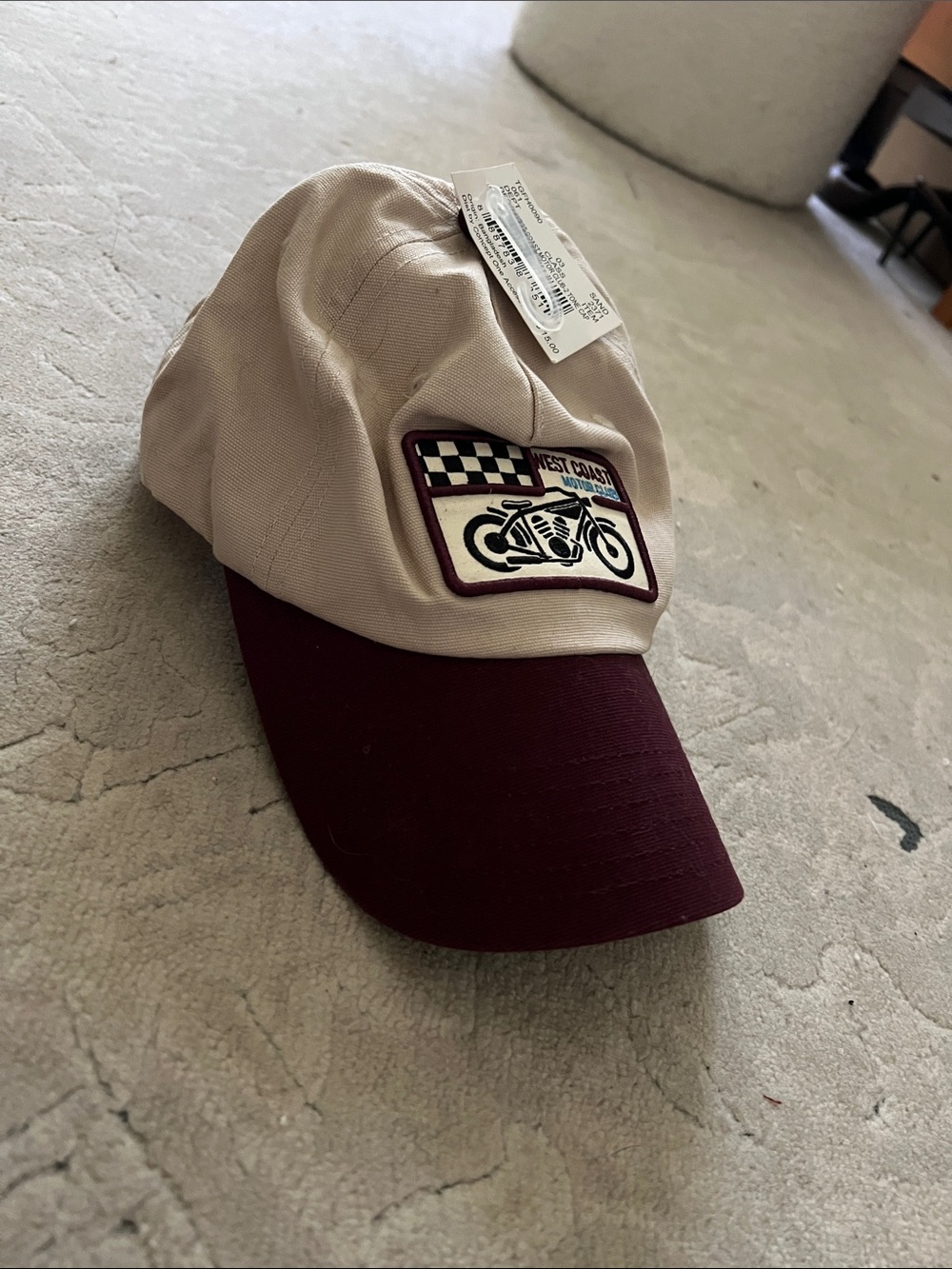 West Coast Motorcycle Patch Baseball Cap - Cream & Burgundy